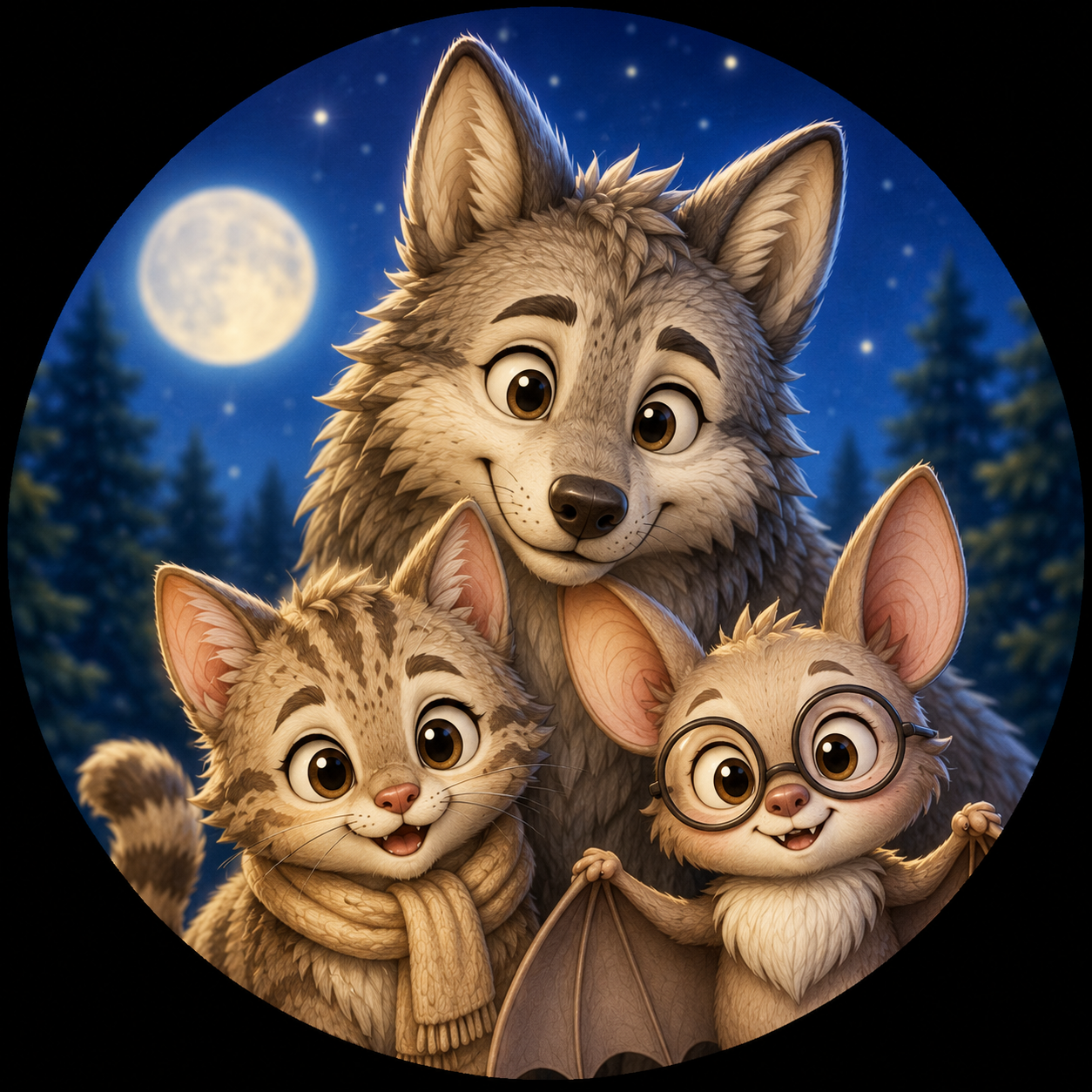 The Dusketeers: a wolf, a cat, and a bat, three adventurous friends